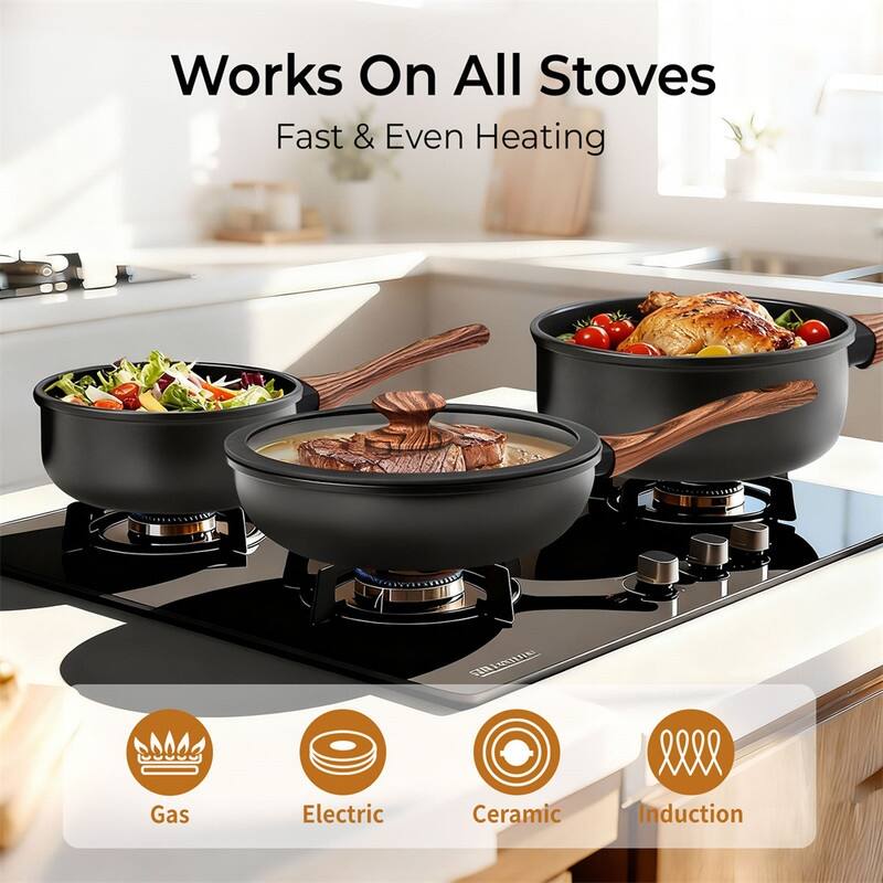 17 Pcs Nonstick Pots And Pans Set Cast Aluminum Cookware Set