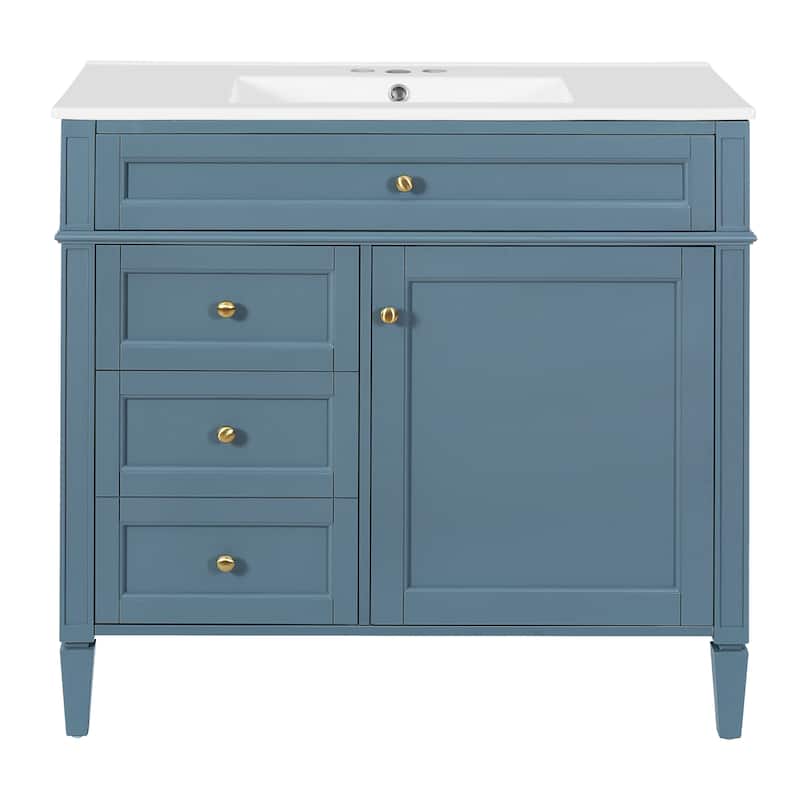 36"Bathroom Vanity with Top Sink, Bathroom Storage Cabinet with 2 Drawers and a Tip-out Drawer, Single Sink Bathroom Vanity