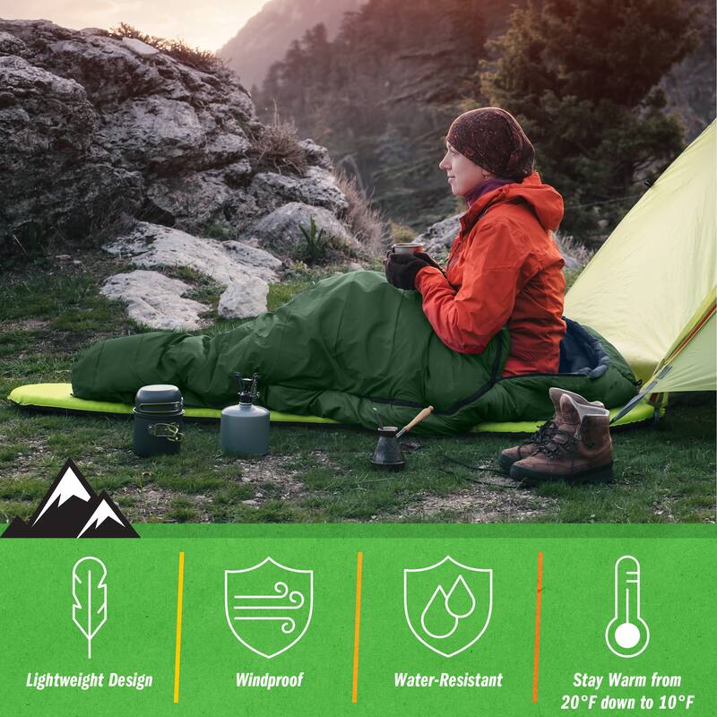 Mummy Sleeping Bag - Cold Weather Sleeping Bag - Waterproof with Drawstring Hood - Camping Equipment by Wakeman Outdoors