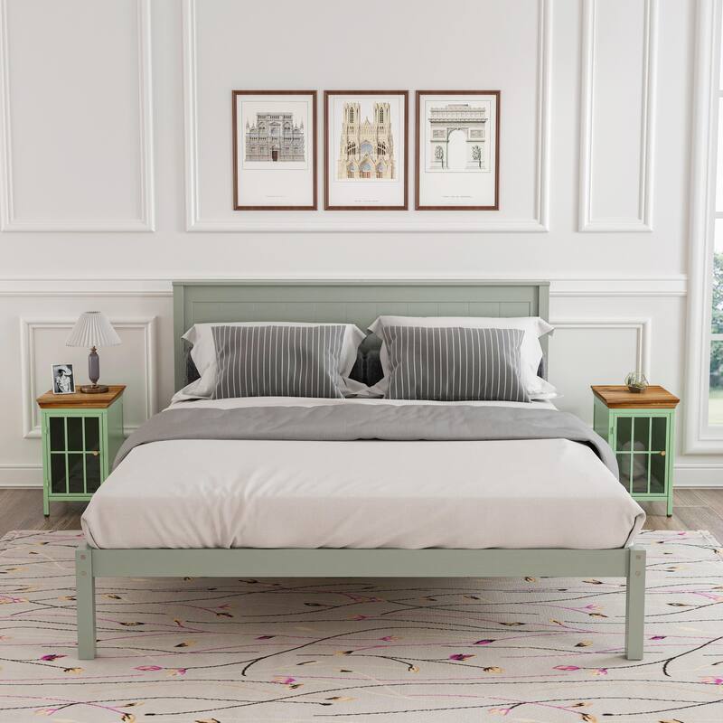 Chic Nightstand with Storage Cabinet & Solid Wood Tabletop