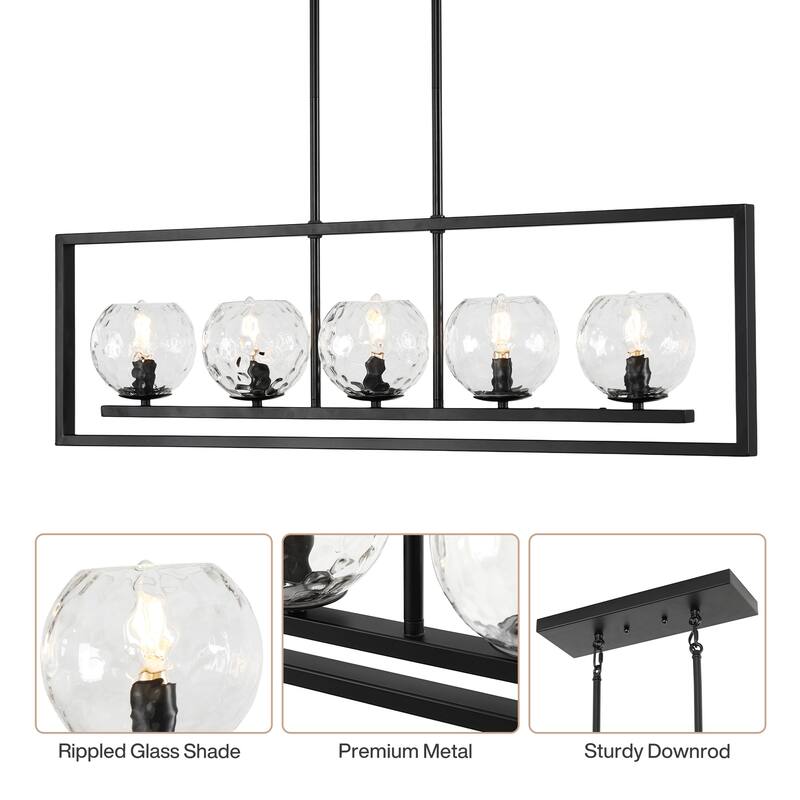 5-Light Linear Kitchen Island Chandelier, Adjustable Pendant Light - 39.4'' W × 5.1'' D × 53.5'' H