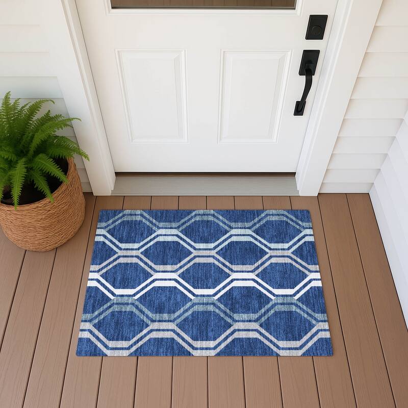 Machine Washable Indoor/ Outdoor Contemporary Dimensions Chantille Rug - Navy - 1'8" x 2'6"