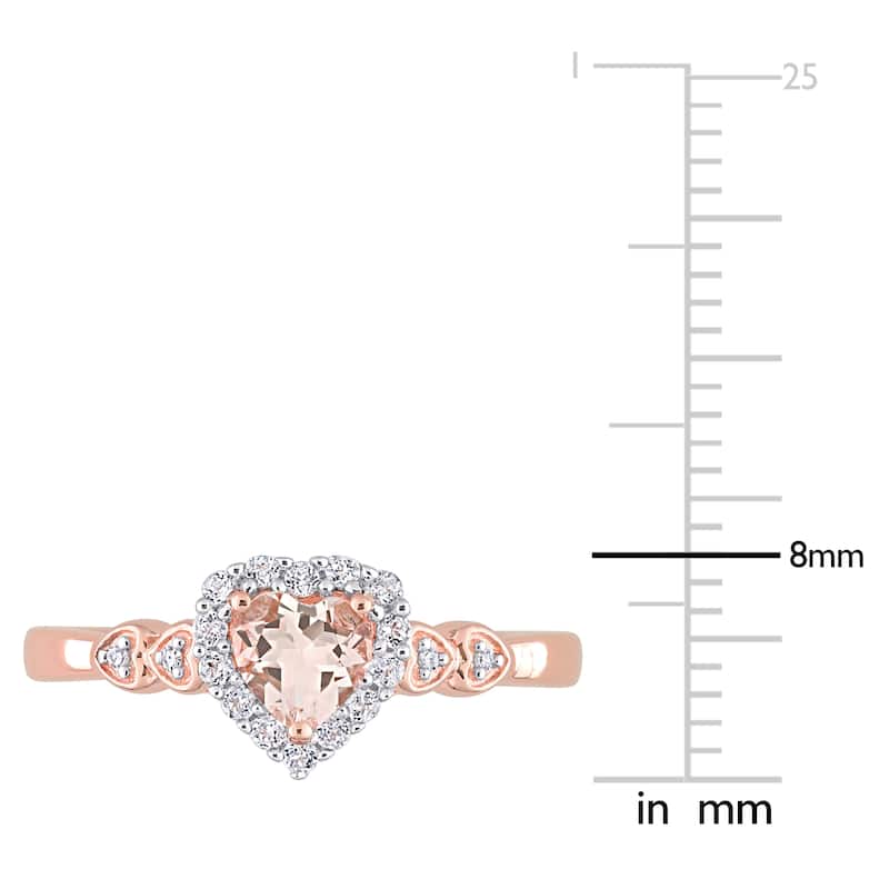 Miadora Rose Plated Sterling Silver Morganite, White Topaz and Diamond Accent Heart Halo Ring