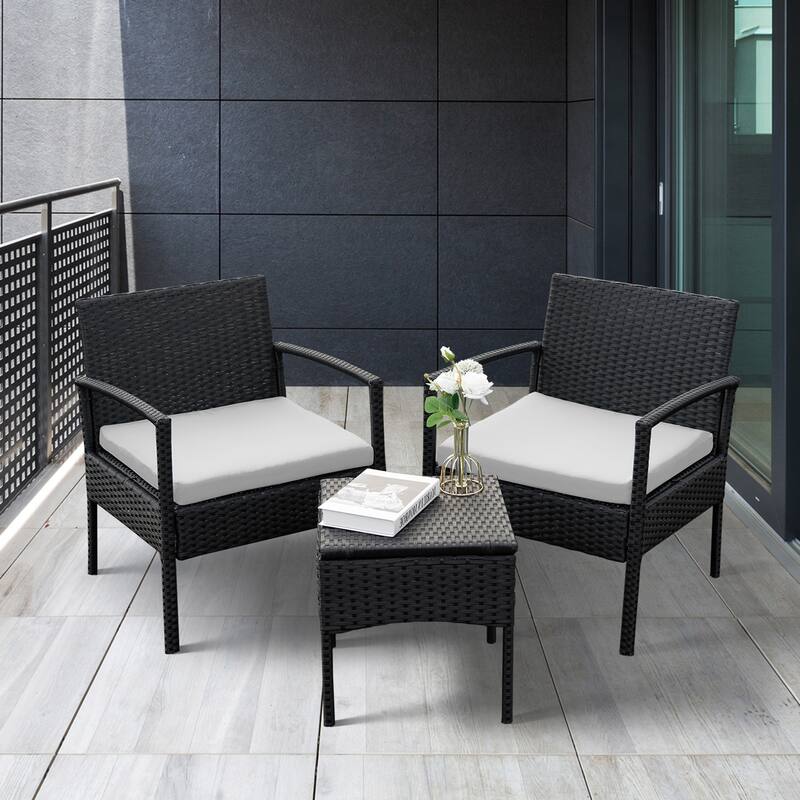 3 PCS Outdoor Patio Bistro, Rattan Conversation Chairs Set, Balcony Furniture Set - 28"H x 23.3"W x 23.3"D