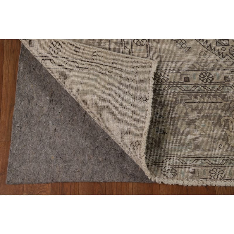 Geometric Tabriz Persian Vintage Rug Hand-Knotted Beige Wool Carpet - 9'1" x 12'4"