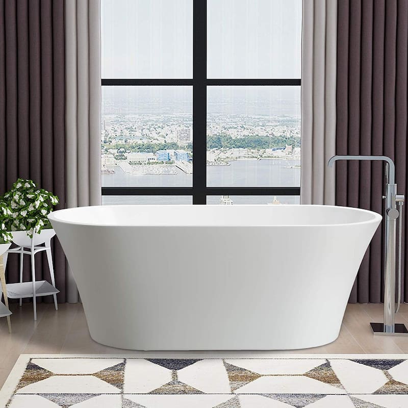 Vanity Art 62" Acrylic Freestanding Bathtub Stand Alone Soaking Tub with Pop-up Drain