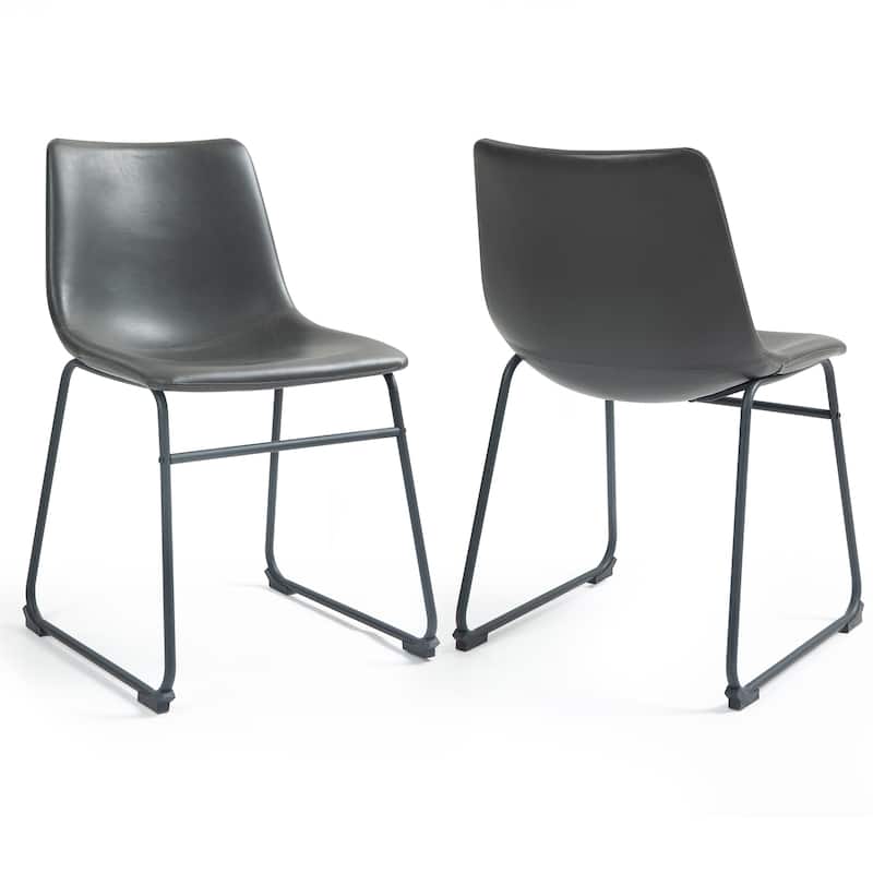 Adan Iron Frame Faux Leather Dining Chair (Set of 2) - Grey