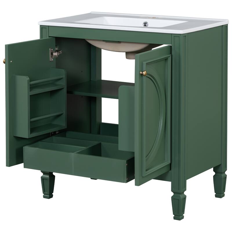 Roomfitters 60" Double Bathroom Vanity Set with Dual Ceramic Sinks, Vintage Tapered Legs and Customizable Storage