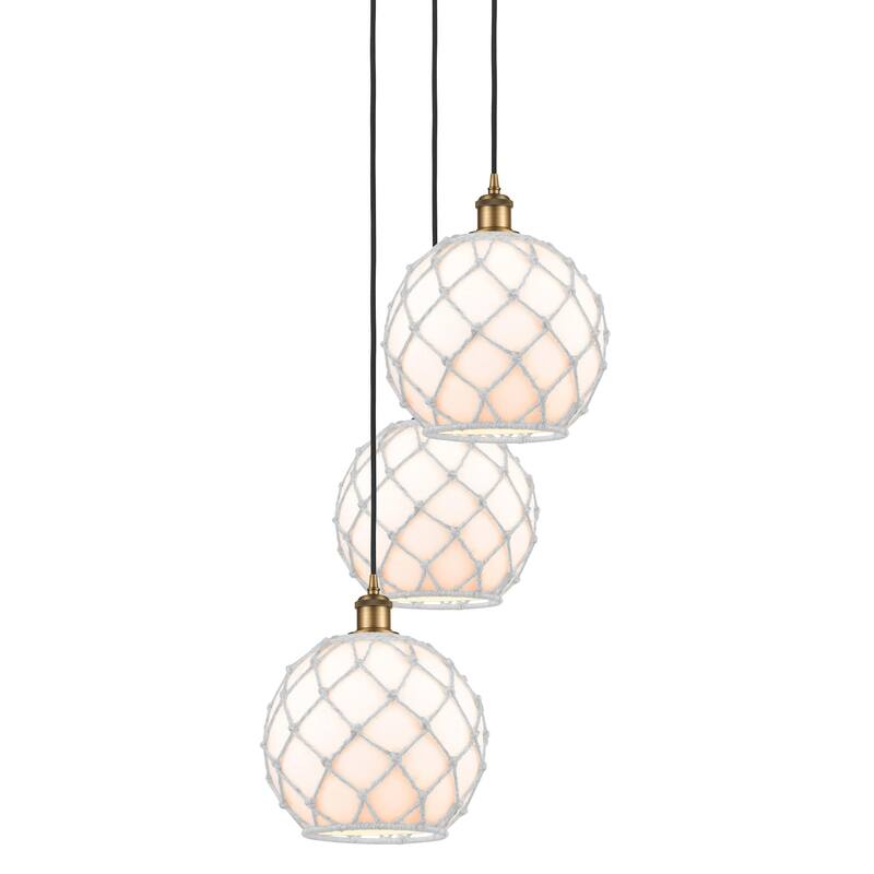Innovations Lighting 113B-3P-37-17 Farmhouse Rope Pendant Farmhouse - Brushed Brass / White Glass with White Rope