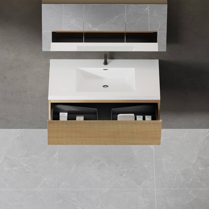 ABRUZZO Floating Vanity with Integrated Top Sink Soft-Close Wall-Mount Bathroom Cabinet