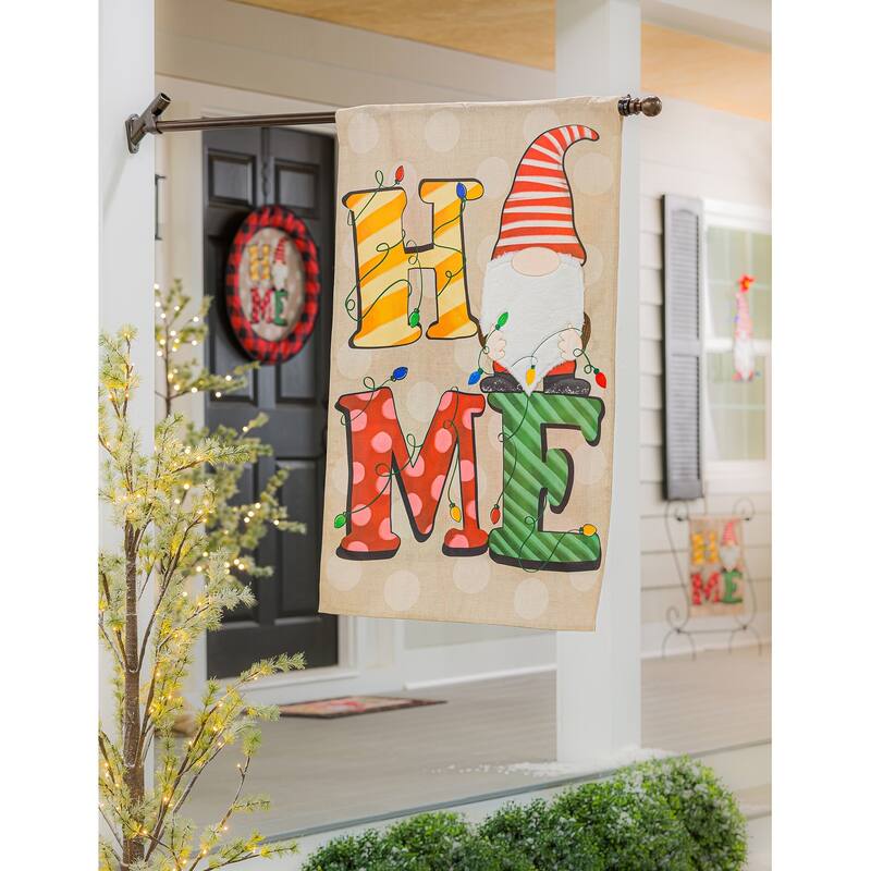 Home Gnome House Burlap Flag