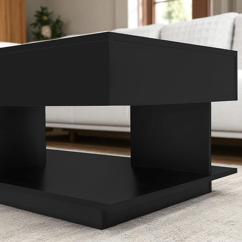 41.3"-76.7" Extendable Coffee Table with Hidden Storage, High Gloss Finish, Multiple Compartments & 16-Color LED Lights
