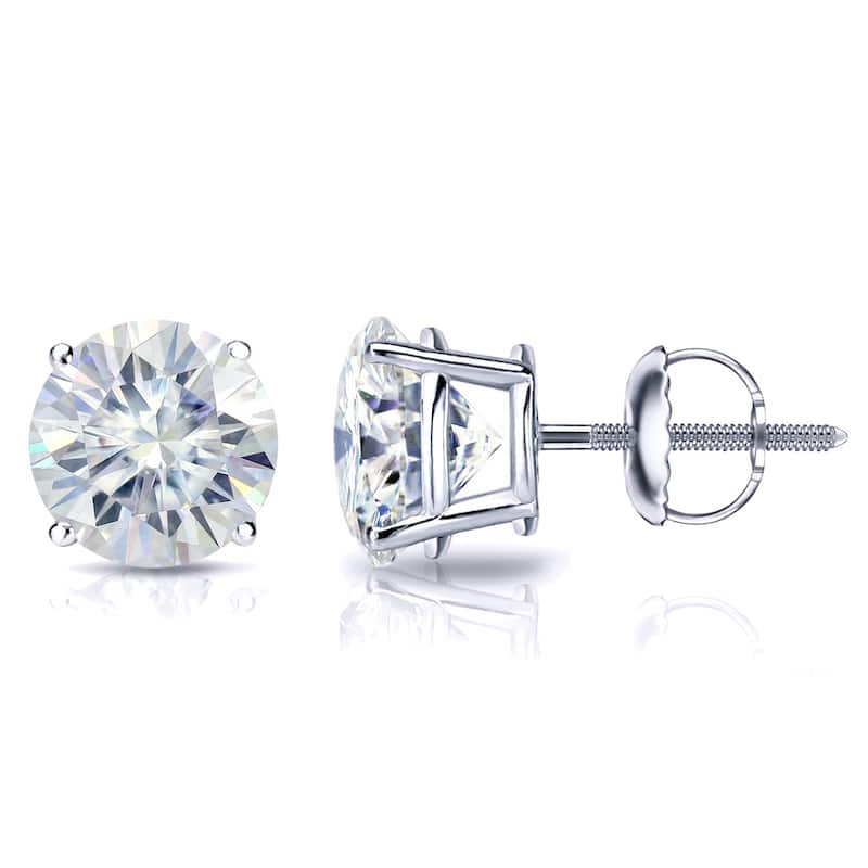 Auriya 4ctw Round Moissanite Stud Earrings 14k Gold 4-Prong Basket - 8.2 mm