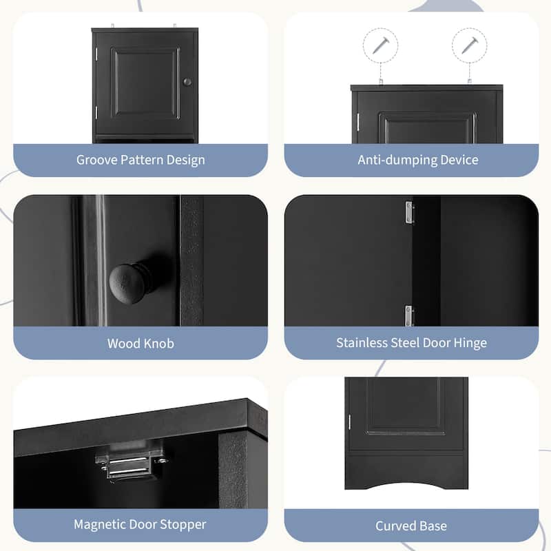 Triangle Corner Bathroom Cabinet with 2 Doors, Open Shelf, Adjustable Storage for Small Space