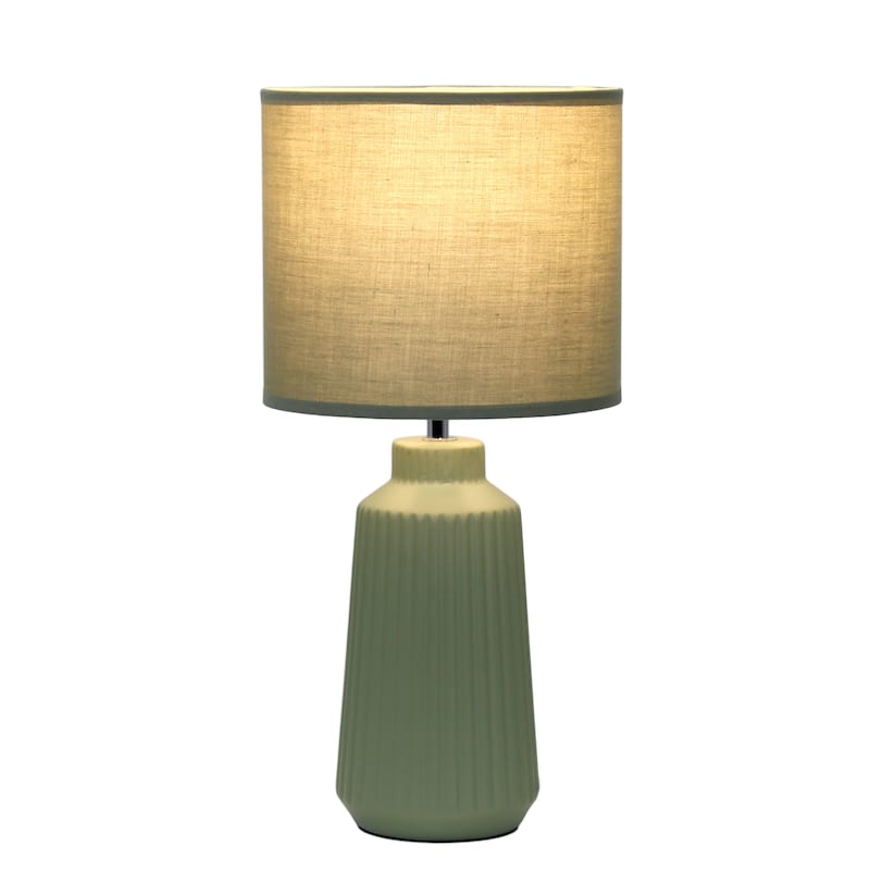 Textured Ceramic Table Lamp with Fabric Drum Shade Modern Faceted Base Compact Accent Lighting Multiple Colors