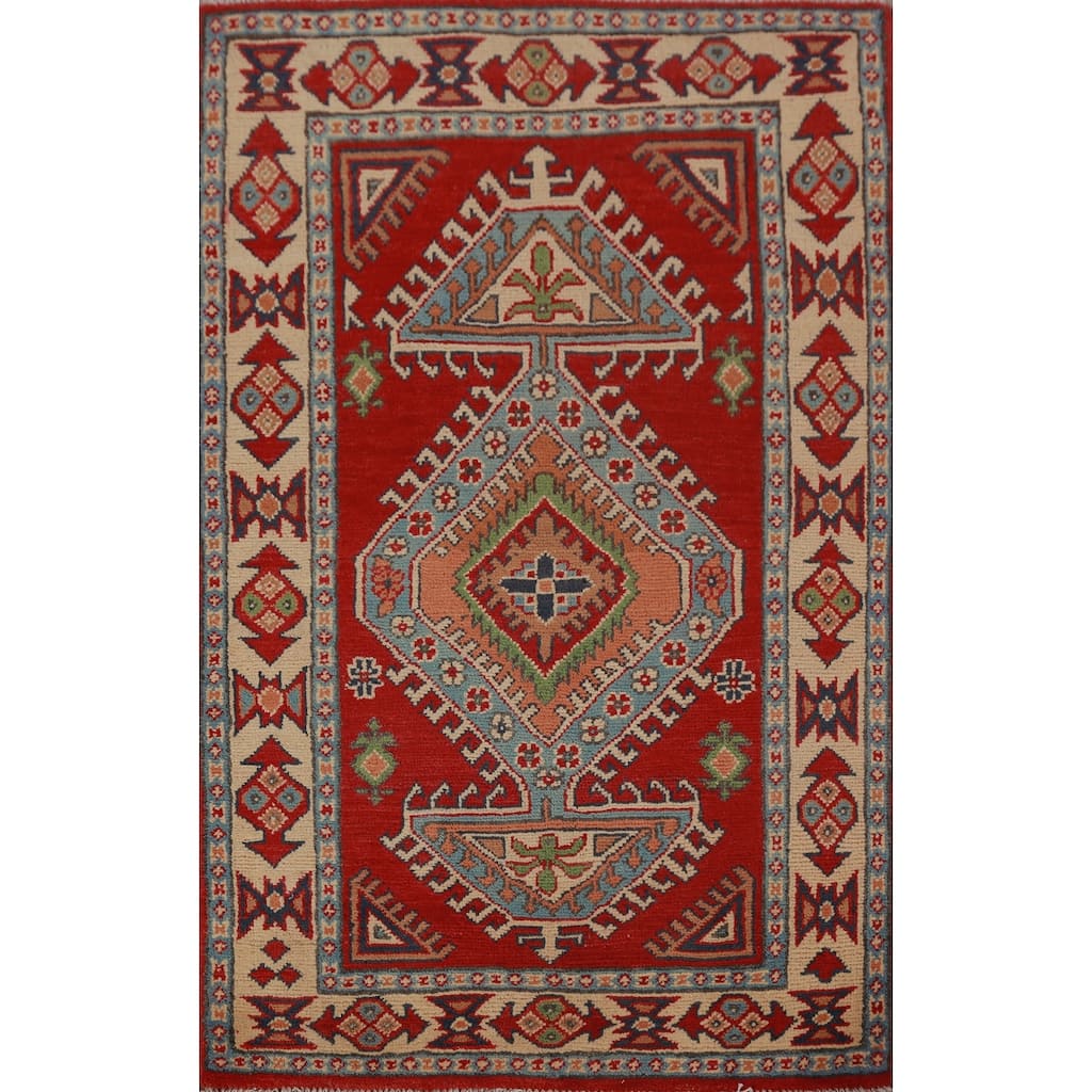 Red Kazak Foyer Rug Traditional Handmade Wool Carpet - 2'7"x 3'11"