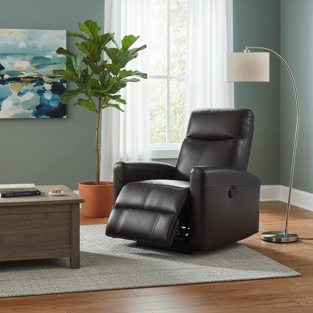 Eli Contemporary Leather Living Room Power Recliner with Lumbar Massage