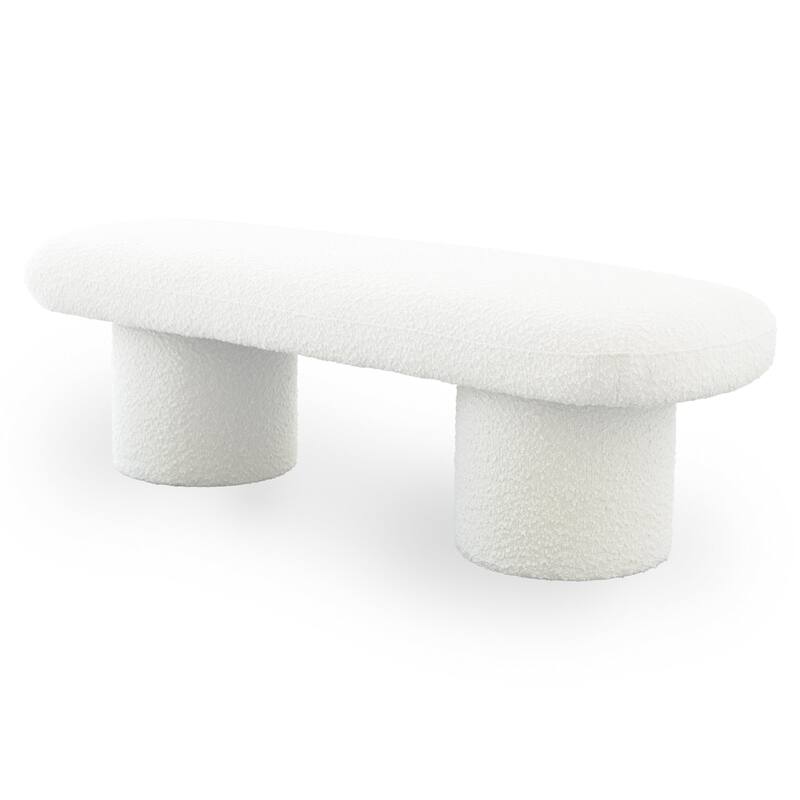 GDFStudio - Randolph Modern 56" Boucle Bench with Cylindrical Wood Legs - 56.3"W