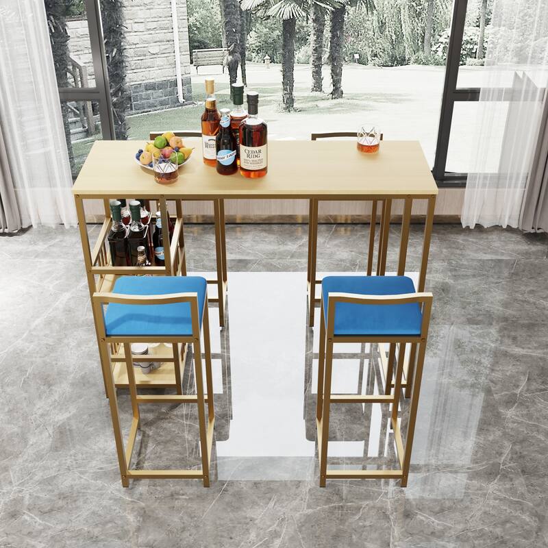 Bar table and chair five piece set, frame, multi-layer tabletop, chair cushion and backrest made of sponge