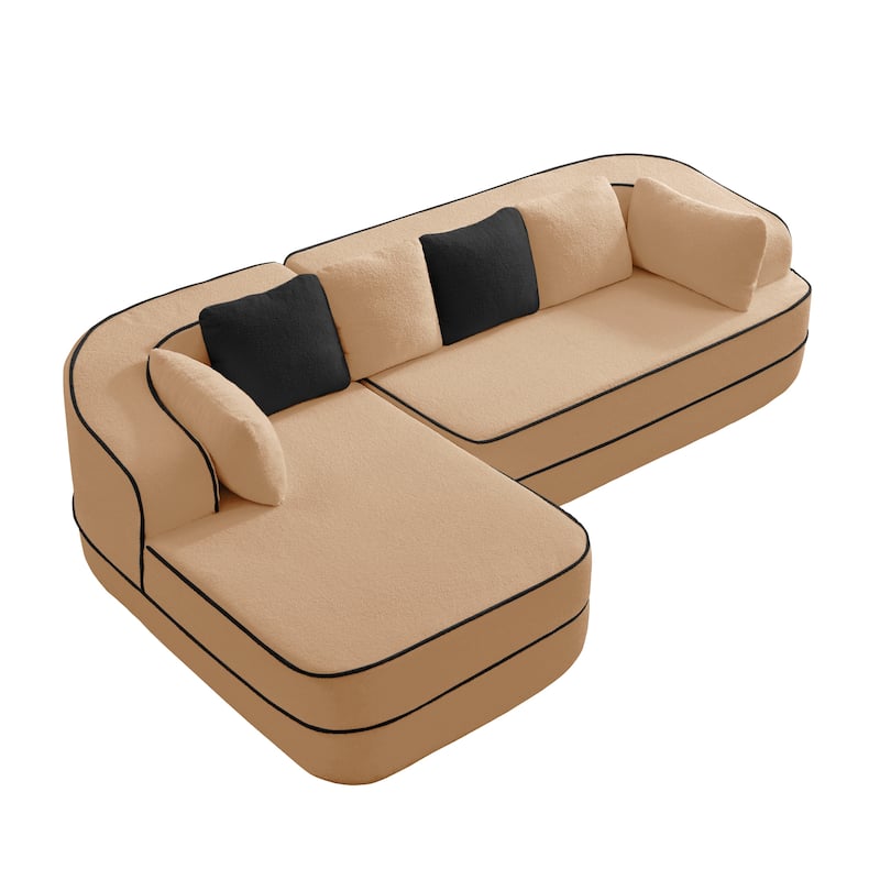 GDF Studio - Beckley 160" Modern Teddy Upholstered Boneless Sofa with Left L-Shaped Chaise, Contrast Color Design