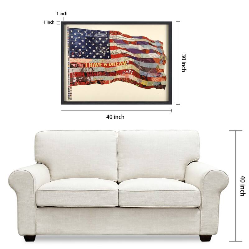 "American Flag" Alex Zeng's dimensional collage, under glass & a black shadow box frame