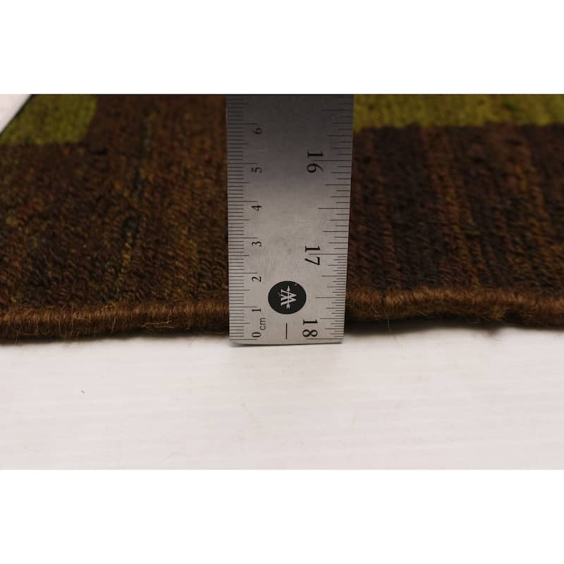 ECARPETGALLERY Flat-Weave Lahor Finest Brown, Lime Wool Tapestry Kilim - 12'9 x 14'5
