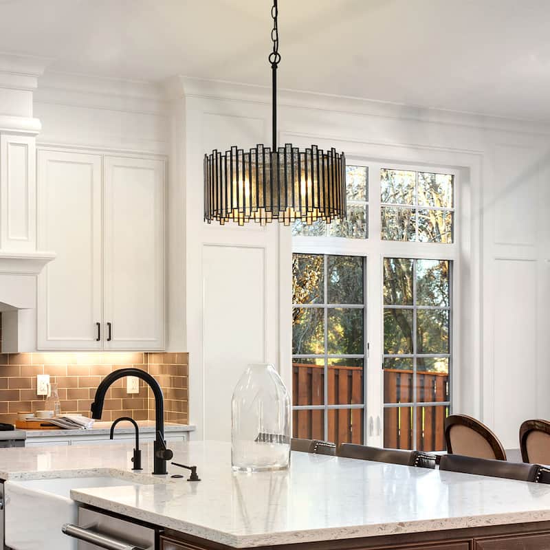 Modern 4-Light Drum Chandelier Colored Glass Pendant for Dining Room Bedroom