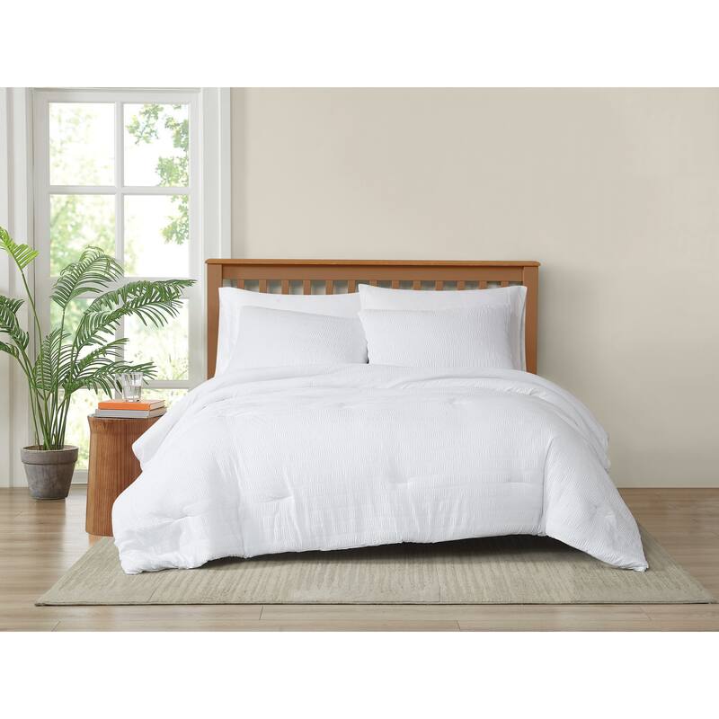 Truly Soft Crinkle Garment Wash Comforter Set - White - King - 3 Piece