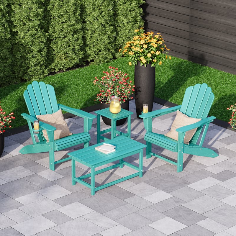 Aderson Outdoor Patio Adirondack Chair with Side Table and Coffee Table 4-Piece Conversation Set