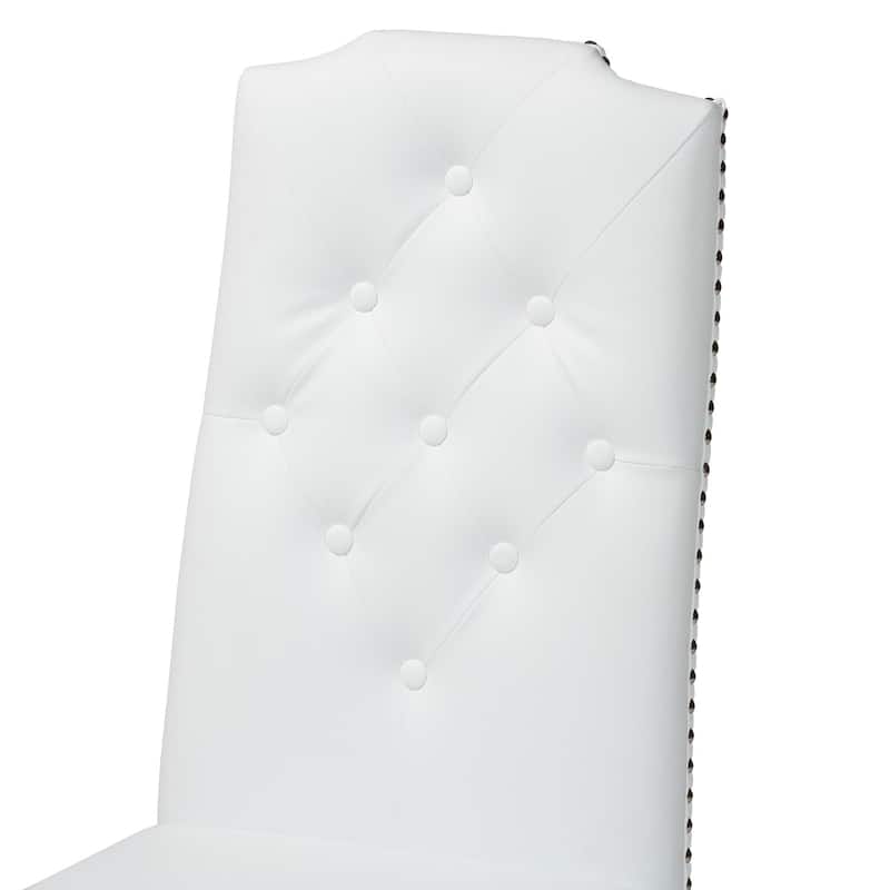 Baxton Studio Dylin Contemporary White Faux Leather with Button-tufted Nail Heads Trim Dining Chair (Set of 2)