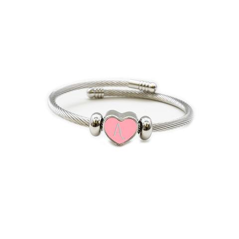6.5 Inch Interchangeable Reversible Heart Cable Initial Bracelets by Pink Box - Pink