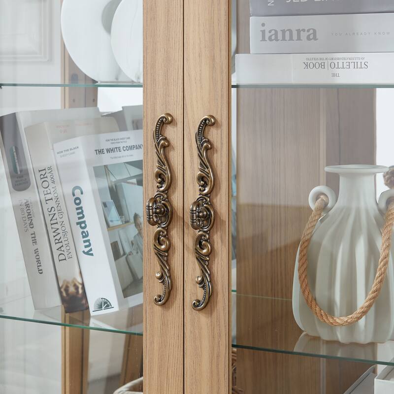 Elegant Curio Cabinet with LED Light, Tempered Glass Doors, Adjustable Shelves & Mirrored Back - Antique Display Storage