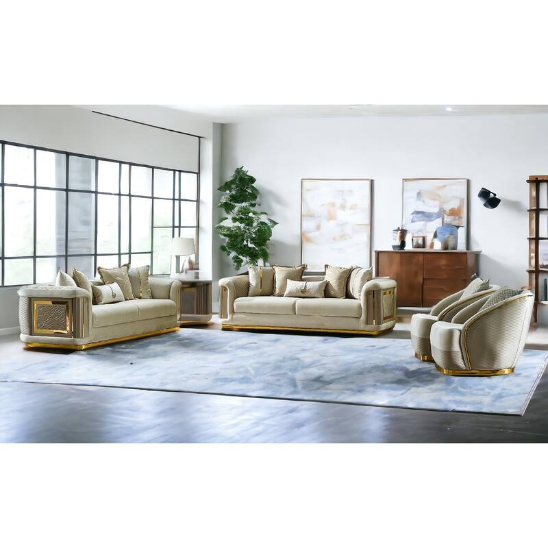 Divinia 2 Pieces Living Room Sets 2 Sofa 2 Chair - Cream
