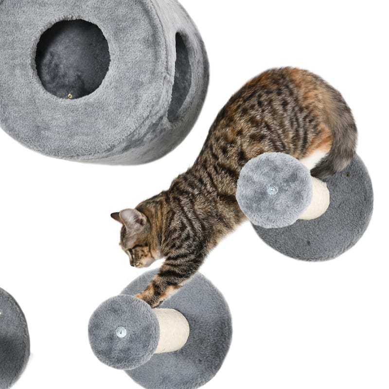 PawHut 5PCs Cat Wall Shelves, Pet Wall-mounted Climbing Shelf Set, Kitten Activity Center with Condo, Cushion, Scratching Post