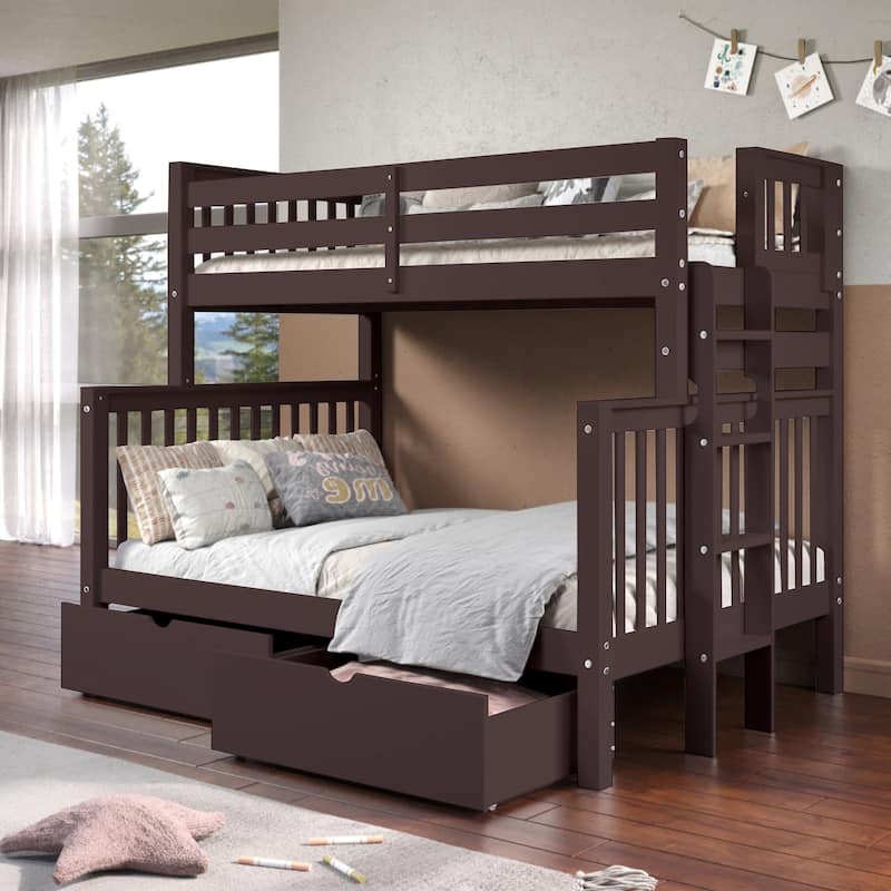 Taylor & Olive Trillium Twin over Full Bunk Bed, 2 Drawers - Dark Cherry