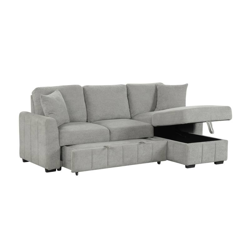 Roomfitters 90" L-Shaped Sectional Sleeper Sofa with Storage Chaise and Pull Out Bed, Fold Down Cup Holder Table