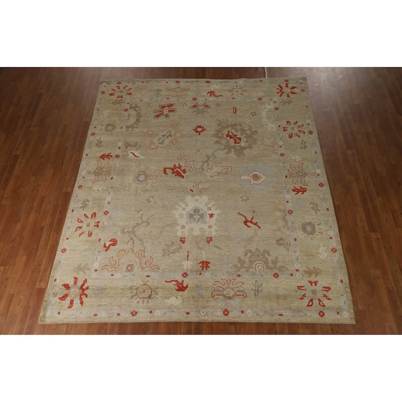 Floral Oushak Turkish Area Rug Hand-Knotted Vegetable Dye Wool Carpet - 8'4" x 9'9"