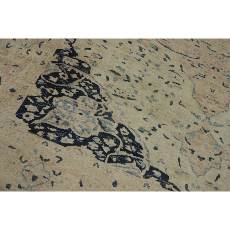 Hand Knotted Traditional Wool Beige Geometric Area Rug - 9' 3'' X 8' 3''