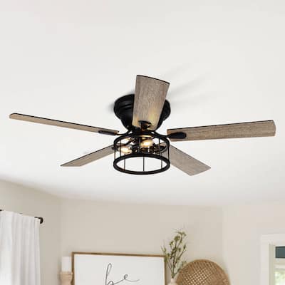52-in Black Indoor Ceiling Fan with Light and Remote Controller(5-Blade)