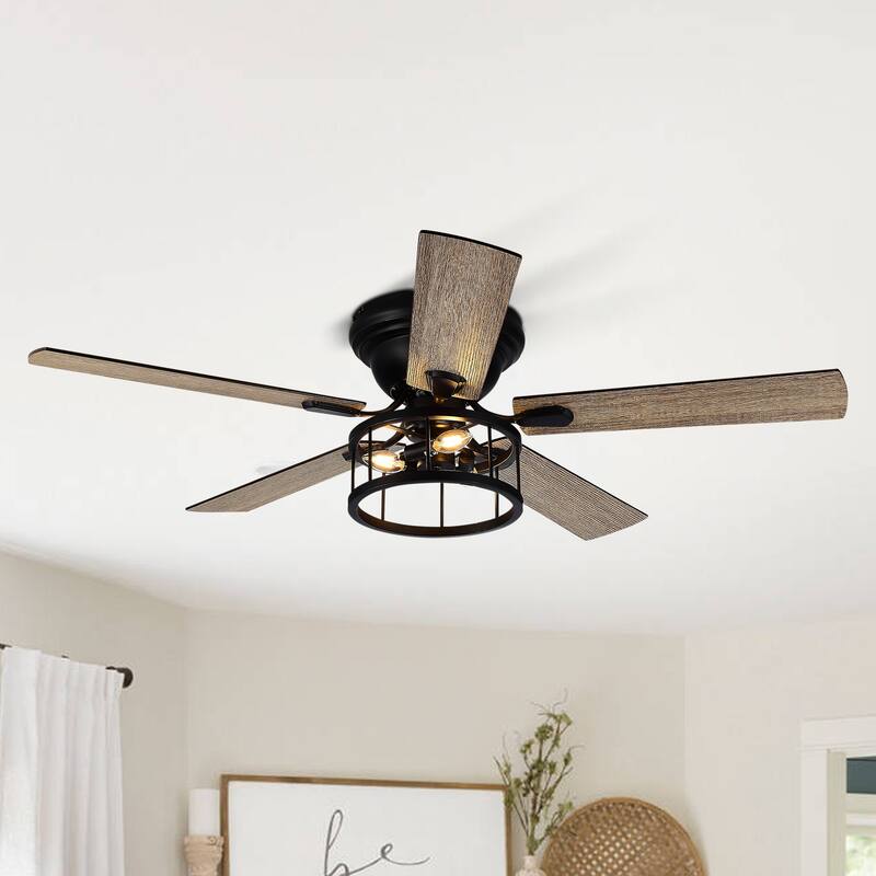 52" Black Industrial 5-Blade Ceiling Fan with Light Kit and Remote - Matte Black