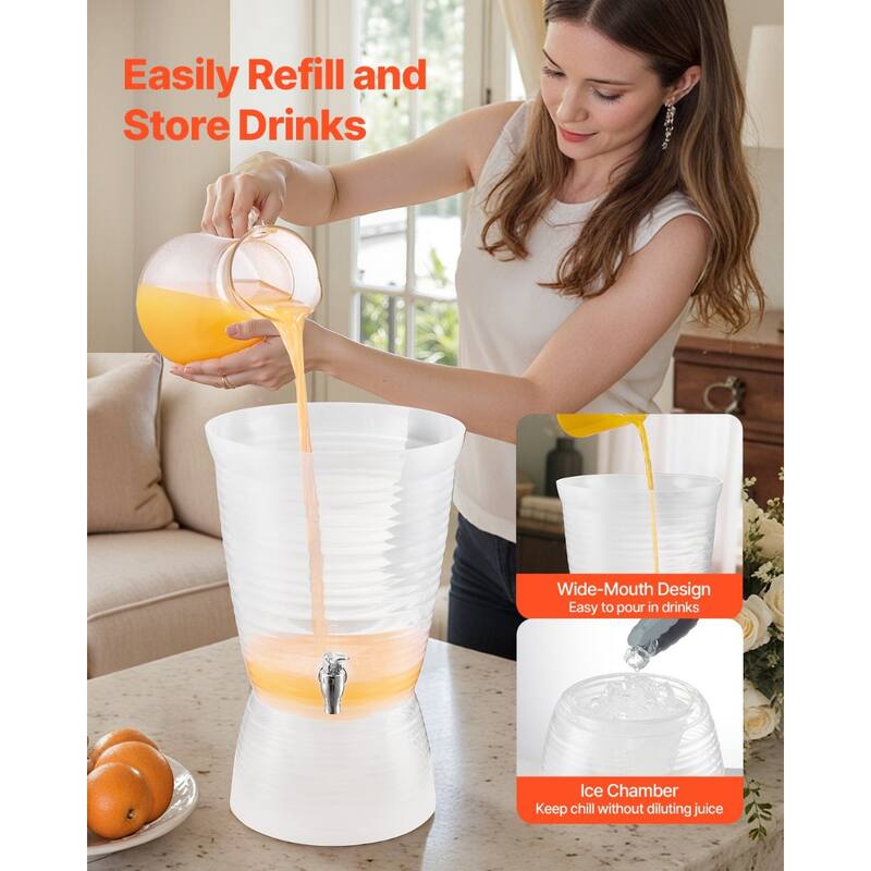 Semi Transparent Single Cylinder Beverage Dispenser with Ice Chamber - 10.4 x 10.4 x 16.5 in
