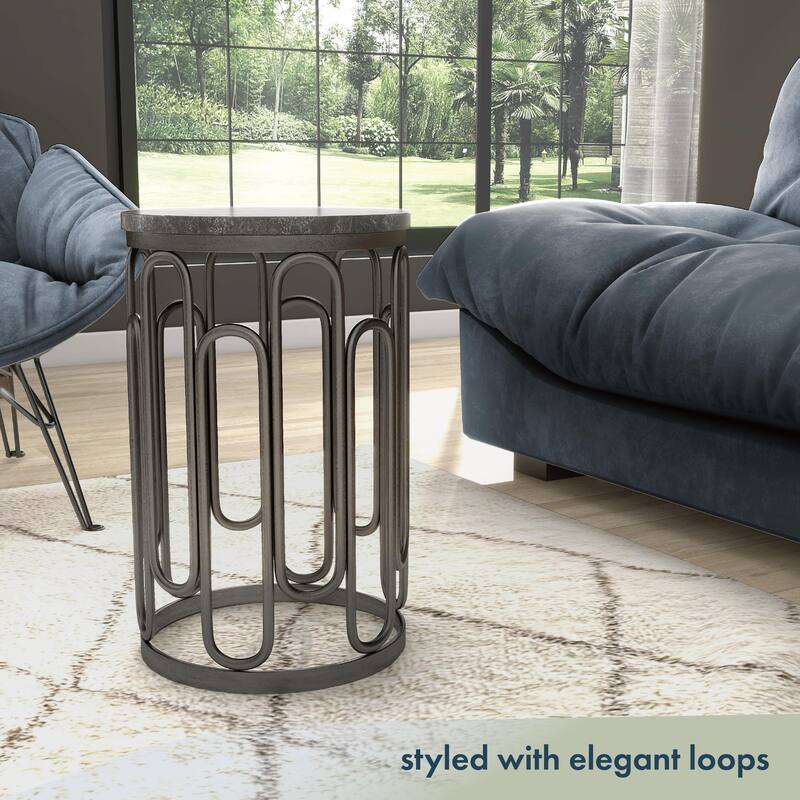 Lars Modern Round Small End Table with Marble Top, Sturdy Decorative Metal Base by Furniture of America