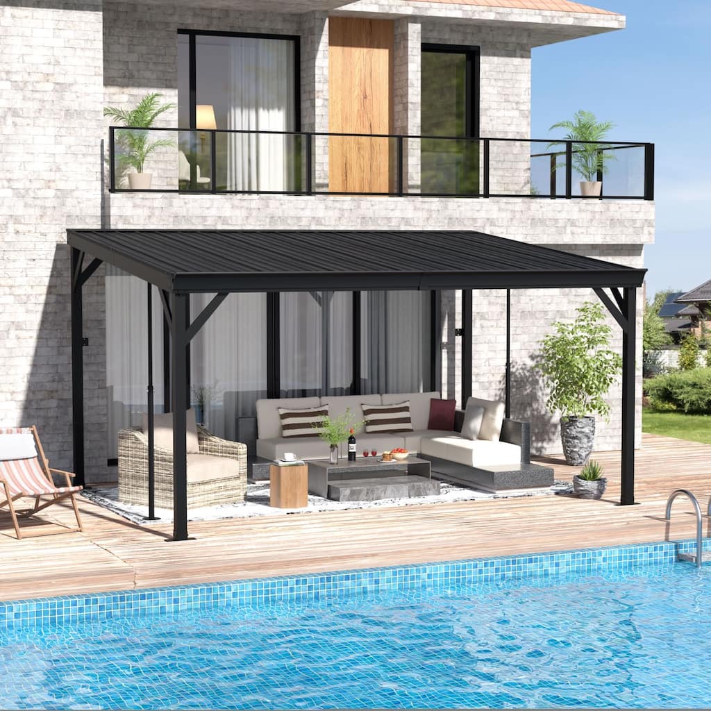 VEIKOUS Aluminum Galvanized Steel Lean-to Gazebo, Outdoor Gazebo for Patio Terrace Pool