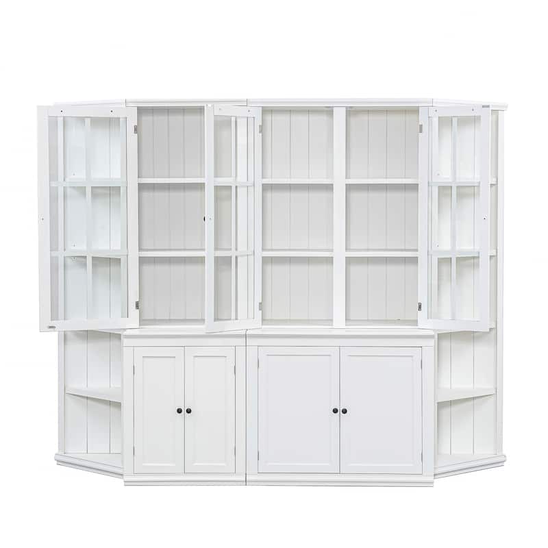 Roomfitters 75.25'' Display Cabinet with Glass Doors and Two Triangle Bookshelves, Retro Wall Storage Unit for Living Room