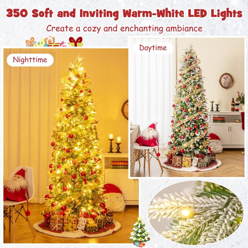 Gymax 6/7.5/9 FT Pre-Lit Artificial Christmas Tree Snow Flocked Hinged
