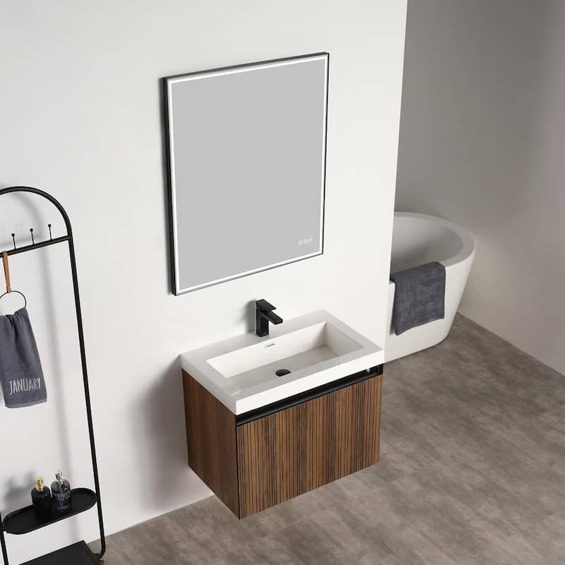 Blossom Lille Brown Walnut Floating Vanity with LED & Acrylic Sink