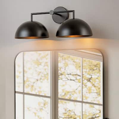 2-Light Modern Industrial Black Dome Pot Lid Vanity Light - 20.87 in. W x 8.66 in. H x 10.63 in. D