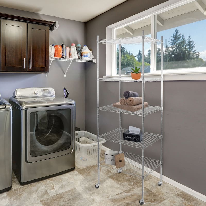 Mount-It! 5 Tier Wire Shelving with Wheels | Kitchen Storage