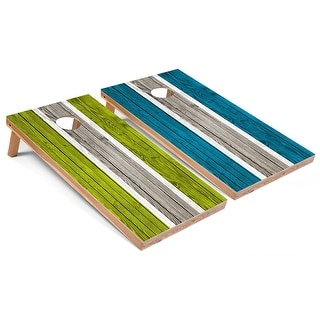 Lime and Turquoise Striped Outdoor Cornhole Set