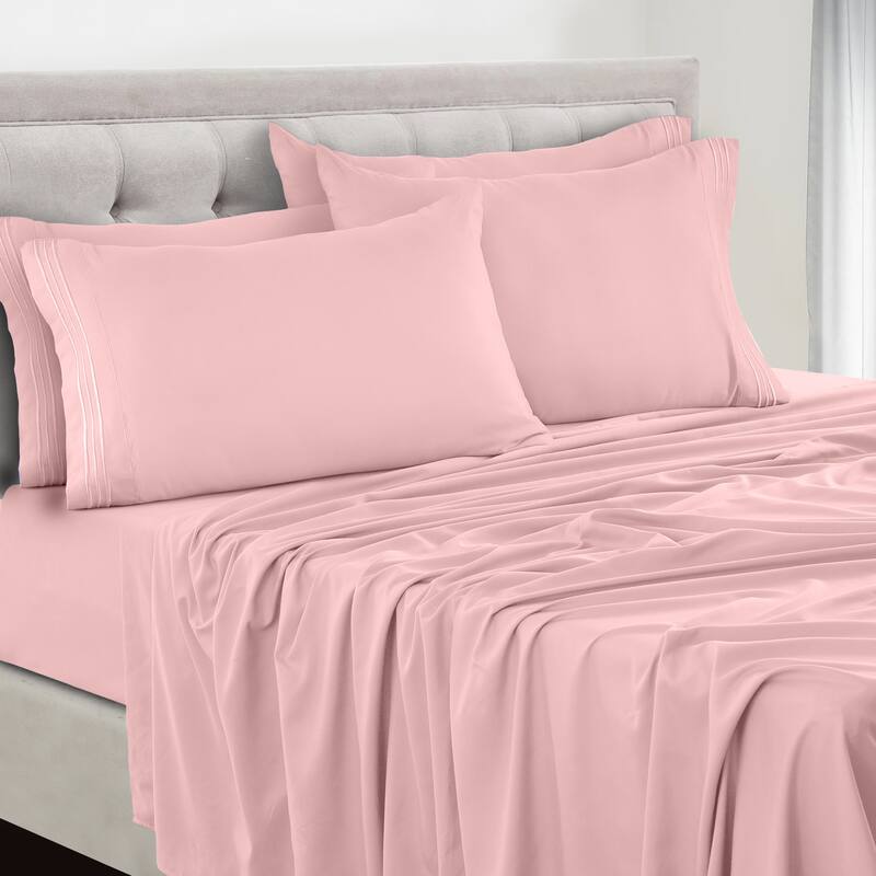 6 Piece Bed Sheet Set Deep Pocket Ultra Soft Microfiber Bedding Sheets